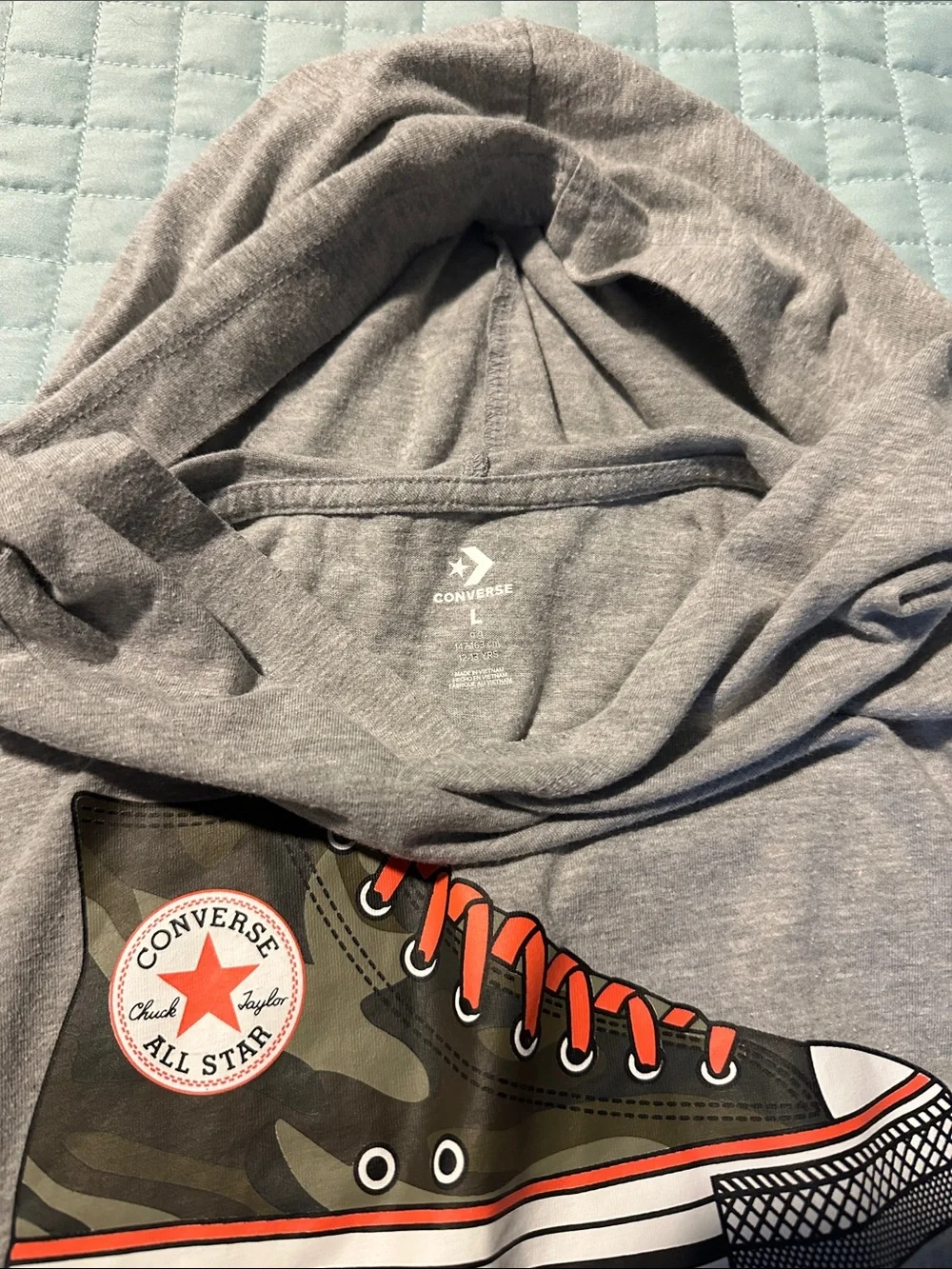 Converse Gray Hoodie with Camo Sneaker and Orange Accents - Youth Large